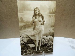 Rppc Real Photo Postcard Buxom Nude Beauty With Long Hair Ca 1910