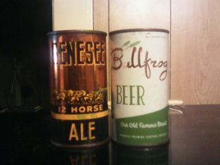 Two Different Flat Top Beer Cans Genesee 12 Horse And Bullfrog