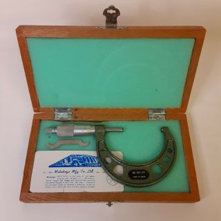 Vintage Mitutoyo 2 - 3 .  0001  Precison Micrometer Caliper Japan Wood Box Case