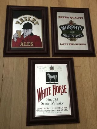 Tetley Ales,  Murphy’s Irish Stout And White Horse Framed Mirrors 11” X 15”