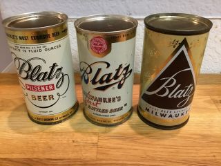 3 Different Blatz Beer Empty Flat Top Beer Cans By Blatz,  Milwaukee,  Wi