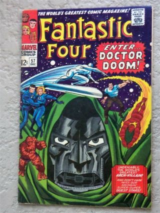 Fantastic Four 57 Marvel Comic Book 1966 Vf - Silver Surfer Dr Doom B