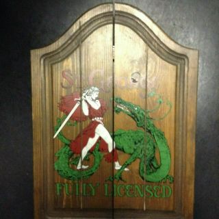 Vintage St.  George Fully Licensed Dragon Wooden Wall Hanging Dart Board Case