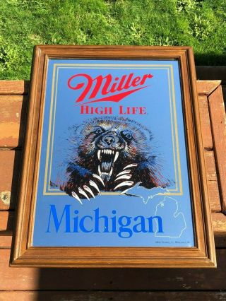 Vintage Miller High Life Beer Wildlife Animal Wolverine Mirror Sign Bar Tavern