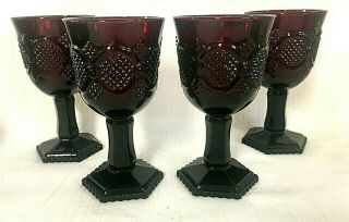 Set Of 4 Avon Cape Cod Ruby Red Claret Wine Glass Goblets 5 1/4 " Near
