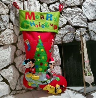 Disney Mickey Mouse Minnie Pluto Jumbo Christmas Stocking 43 " Decorative Holiday