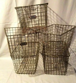 Set Of 5 Vintage Metal Wire Gym Locker Pool Storage Baskets With Numbers
