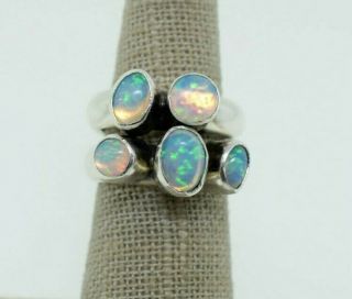 Vintage Navajo George Nakai Sterling Silver 5 Opal Cluster Bypass Ring Size 5