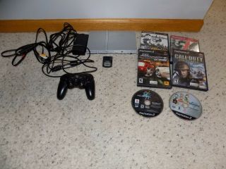 Vintage Sony Playstation 2 Video Game Silver Slim Console Controller 6 Games