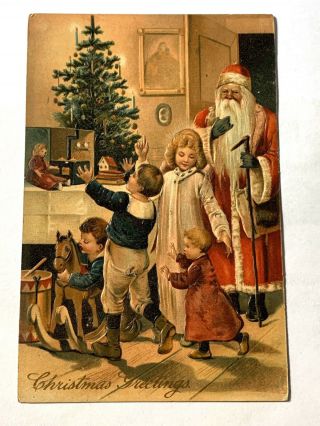 Vintage Pfb Christmas Postcard - Santa Claus With Happy Children - Toys