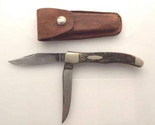 Vintage Western Usa 2 - Blade S - 062 Folding Hunting Knife/with Sheath
