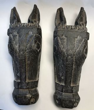 2 Vintage Carved Wood Look Wall Decorative Horse Head Heather Ann Creations Usa