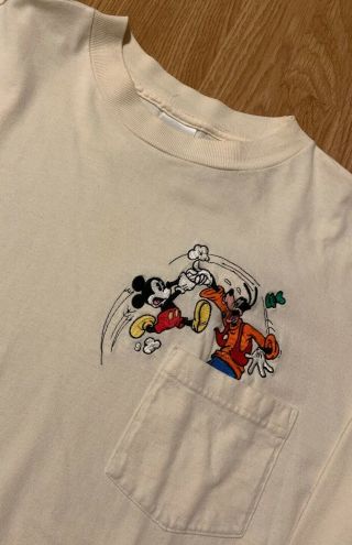 Vintage Disney Store Mickey Goofy Embrodiered Pocket Long Sleeve Shirt Size 2xl