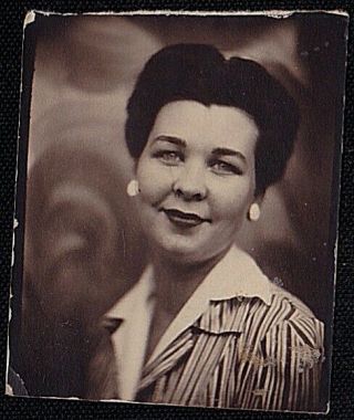 Old Vintage Antique Photo Booth Photograph Pretty Woman In Striped Blouse
