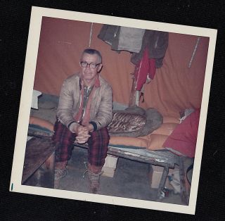 Old Vintage Photograph Man Camping - Sitting On Cot In Tent