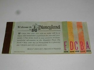 Rare Vintage Disneyland Large Ticket Or Coupon Book.  With A - E 