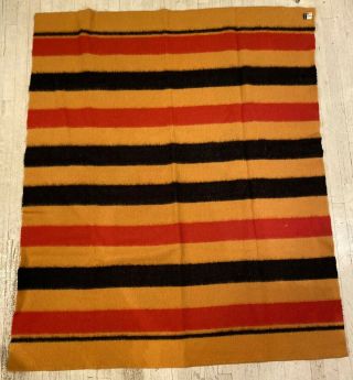 J.  Peterman Kerry 100 Wool Blanket Vintage Striped Southwestern Gold Red Blue