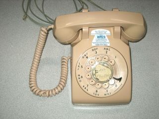 Vintage Itt Rotary Dial Desk Phone W/ Cord Beige / Tan Retro