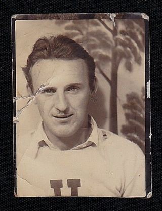 Old Vintage Antique Photo Booth Photograph Man With Letter Sweater 2