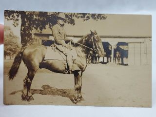 Vtg Real Photo Postcard Rppc Wwi Army Horse Riding Stall (14)