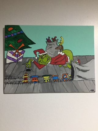 Hand Painted Grinch On Canvas 12”by 9”