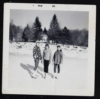 Vintage Antique Photograph Three Cute Children Ice Skating
