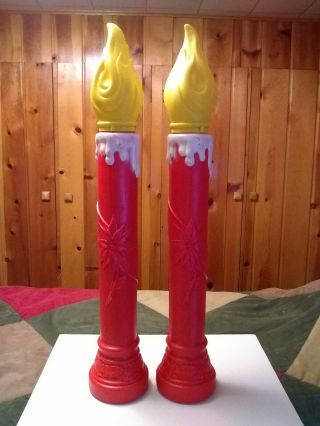 1969 Christmas Blow Mold Red Candles W Poinsettia Empire Plastics Vintage 39 "