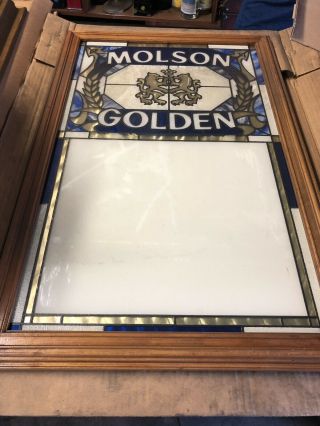 Vintage Molson Golden Beer Menu Board Sign Canada Stain Glass Window Panel