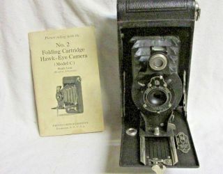 Vintage Late 1920s Kodak No.  2 Folding Cartridge Hawk - Eye Model C Camera W/ Manua