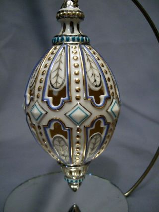 Lenox Brocade Egg Christmas Ornament Ivory Porcelain Blue & 24 kt Gold Trim IOB 3