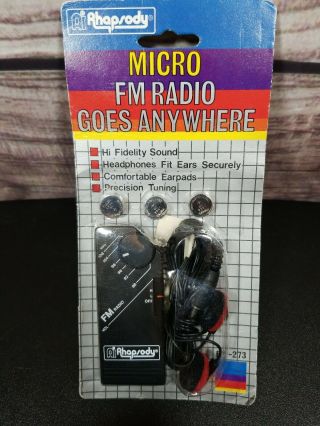 Vintage 90s Rhapsody Micro Fm Portable Pocket Radio With Head Phones