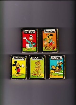 5 Disney Card Games Mickey Mouse Donald Duck Bambi Pinnochio 1940s Russell Mfg