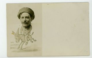 Novelty Carnival Cartoon Cut Out Man Sitting On Donkey Vintage Rppc Postcard