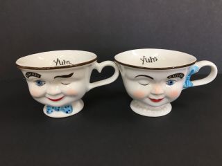 (2) Baileys Irish Cream Yum Cups Winking Eye Face Mr & Mrs Coffee Mugs /tea Cup