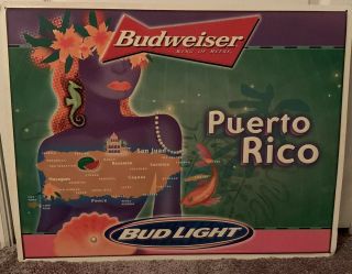 Budweiser Bud Light Puerto Rico Tin Tacker Sign 28x22