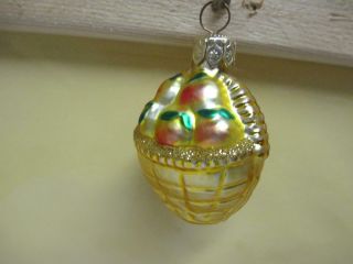 Kf7700 1995 Patricia Breen 9548 2” “apple Basket” Blown Glass Christmas Ornament