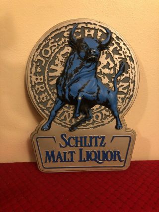 Vintage Schlitz Malt Liquor Bull Bar Sign 3d Bottle Beer - 1980 Milwaukee 20x18