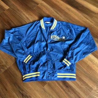 Vintage 80s Seattle Mariners Chalk Line Size Xl Blue Satin Bomber Jacket