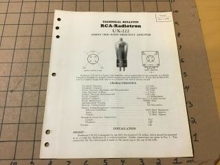 Vintage - Technical Bulletin - Rca - Radiotron Ux - 222 - - - - - - - - 4pgs - - - -