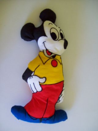 Vintage 18 " Mickey Mouse Pillow Stuffed Toy Doll Handmade Embroidered