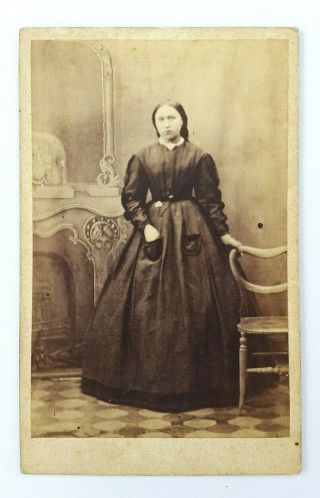 Antique Photograph,  Cabinet Card,  Cdv,  Victorian Lady Mourning Dress,  C1860 