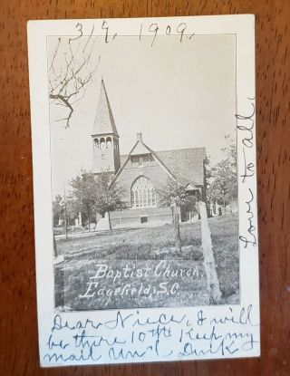 Baptist Church Edgefield South Carolina 1909 Postcard