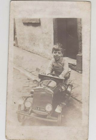 Vintage Photo Old Toy Pedal Car Registration Children Boy Street F2