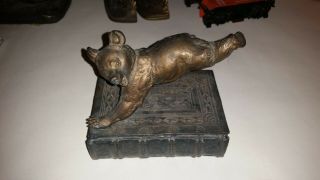 Vintage Bear Holding Up a Book Bronze Bookend 2