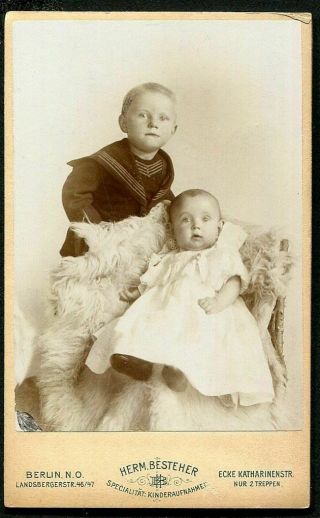 Antique Cdv Photo Little Boy W Sailor Suit & Bright - Eyed Baby Germany