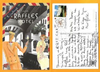 Singapore Postcard Stamp Raffles Hotel Singapore.