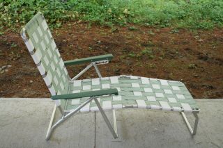 Aluminum Webbed Green Folding Beach Lawn Chair Chaise Lounge Vintage