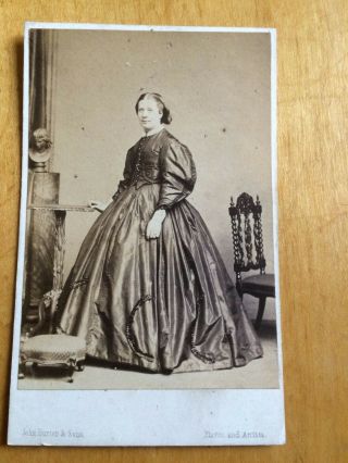 Victorian Cdv: Lady In Dress With Hooped Skirt Standing:leicester