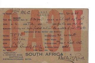 1928 Oa3n Pietermaritzburg,  Natal South Africa Qsl Radio Card