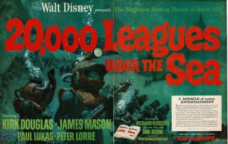 Walt Disney 20,  000 Leagues Under The Sea 1954 Two - Page Vtg Movie Promo Print Ad